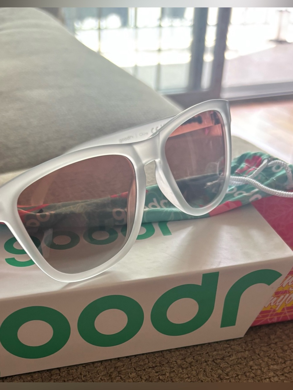 Goodr Translucent White Frame Sunglasses with Brown Gradient Lenses - Picture 4 of 6